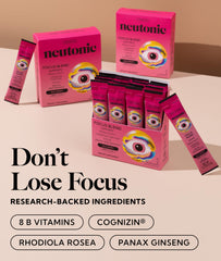 Neutonic nootropic focus blend water dissolving in a glass for mental clarity