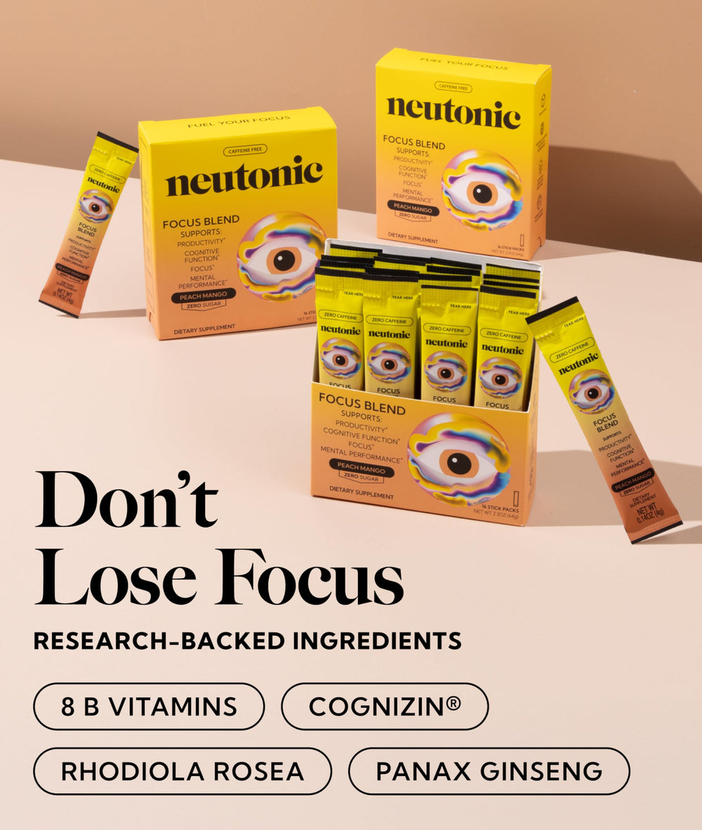 Neutonic Peach Mango label close-up reveals Cognizin and key ingredients.