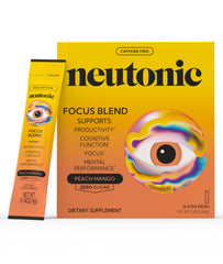 Neutonic Peach Mango stick display shows convenient portable focus packs.