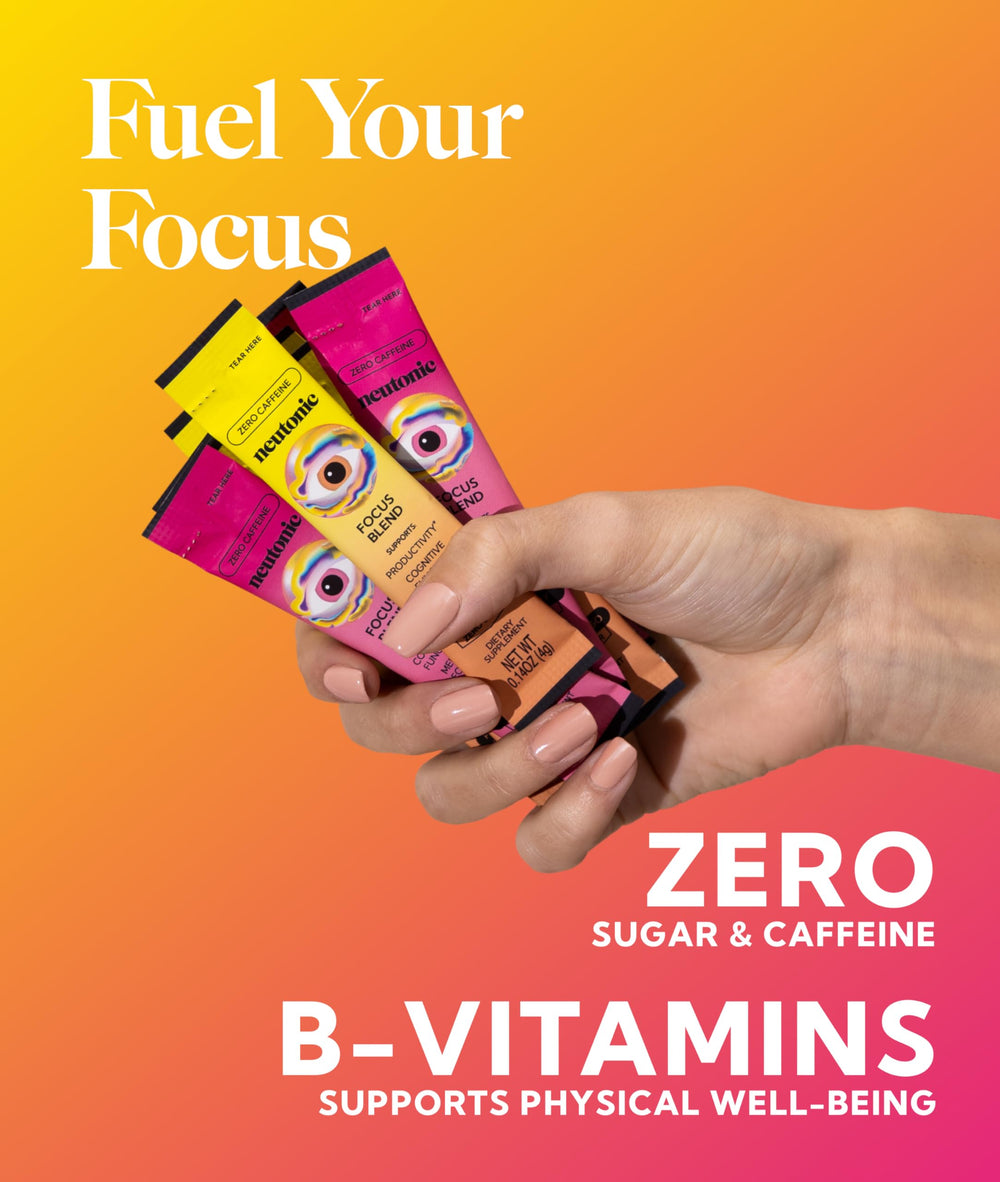 Neutonic water-mix-ready sticks — caffeine-free energy without sugar.