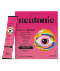 Neutonic wild berry focus stick-pack on desk for daytime concentration