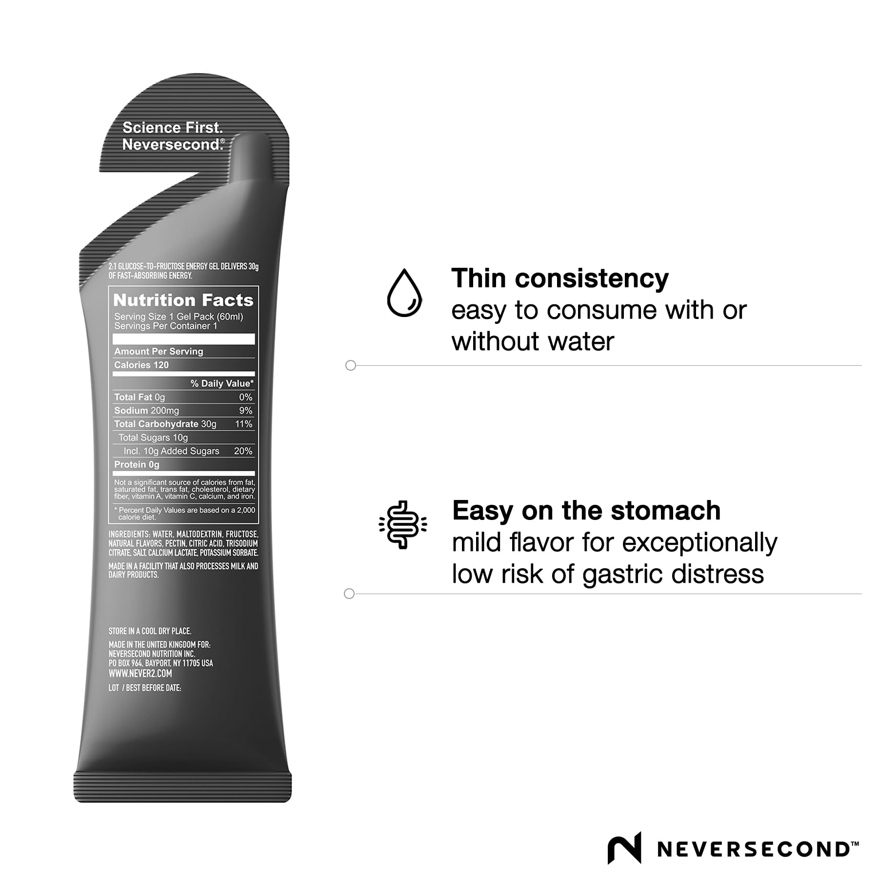 Neversecond C30+ energy gel caffeine athlete running during training.