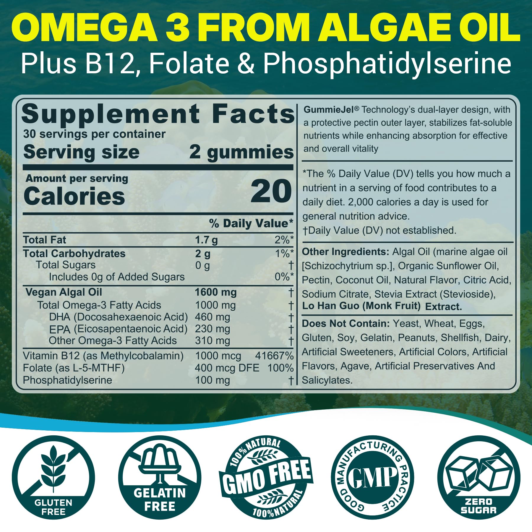 NEVISS bottle close-up featuring sugar-free, vegan omega-3 gummies.