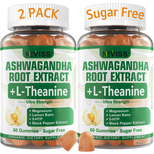 NEVISS Ashwagandha Gummies bottle front shows 2000 mg per serving for calm support