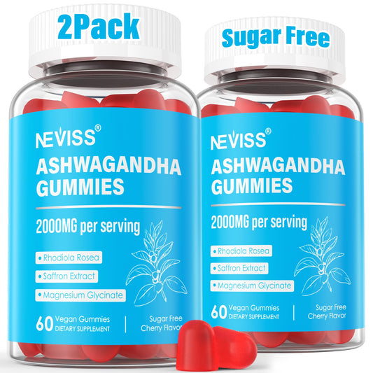 NEVISS Ashwagandha Gummies bottle for daily relaxation support.