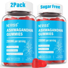 NEVISS Ashwagandha Gummies bottle for daily relaxation support.