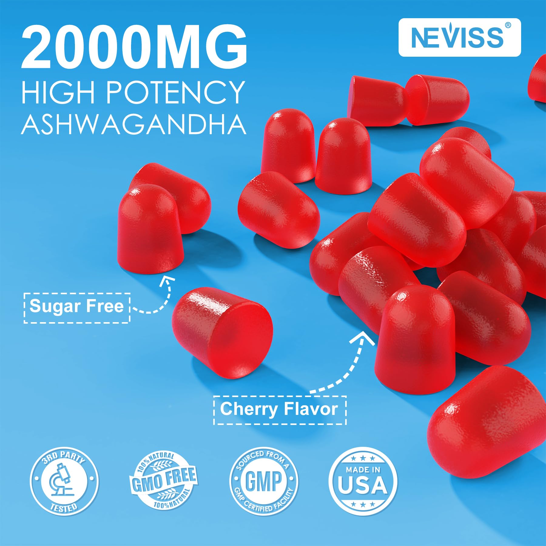 Lifestyle shot of NEVISS gummies for daily energy and focus.