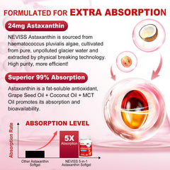Product label shows 24 mg astaxanthin with natural ingredients and non-GMO claim