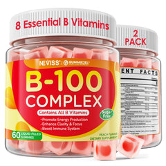 NEVISS B100 Complex Gummies bottle front for fruit-flavored energy support