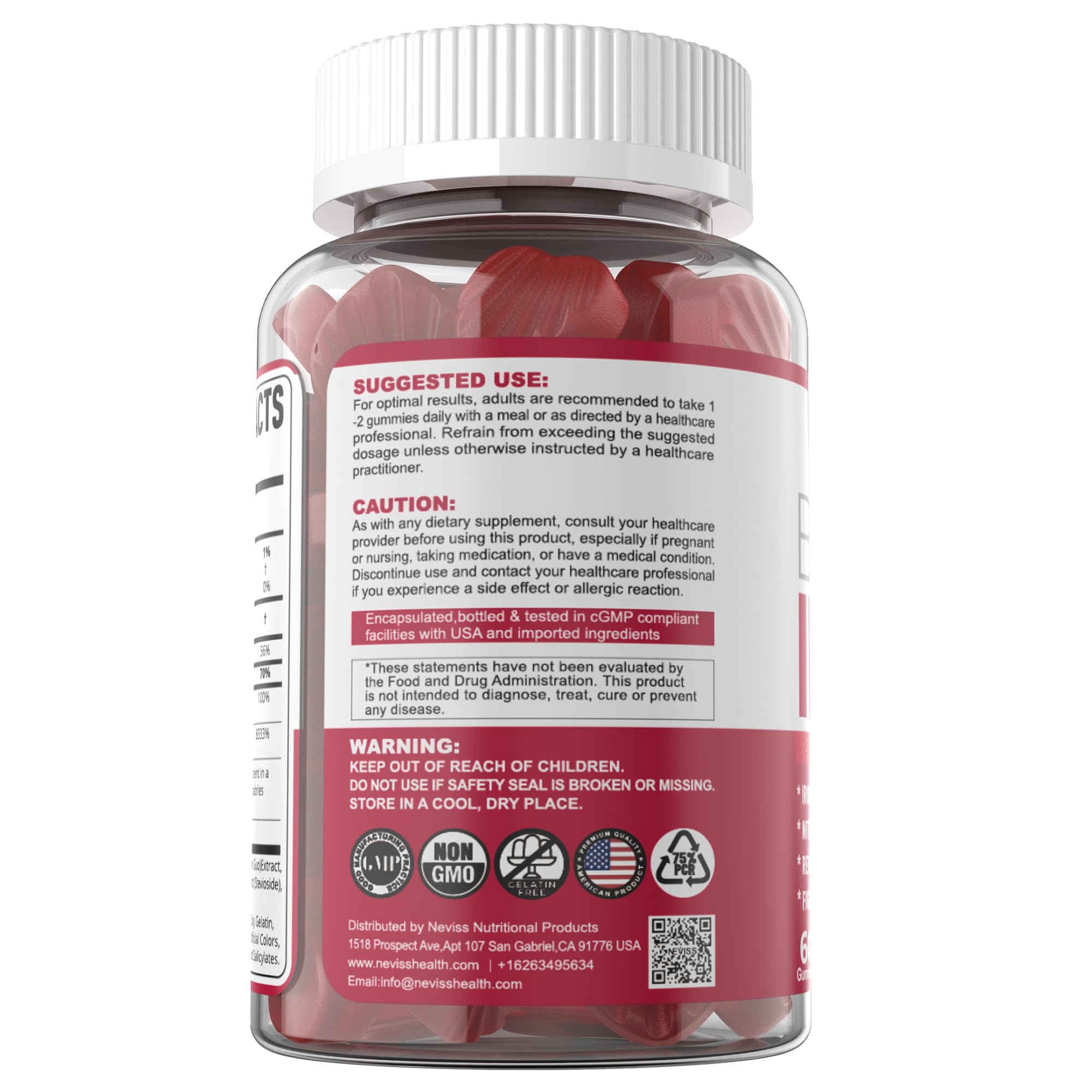 NEVISS Beet Root Gummies vegan label signals vegetarian iron option