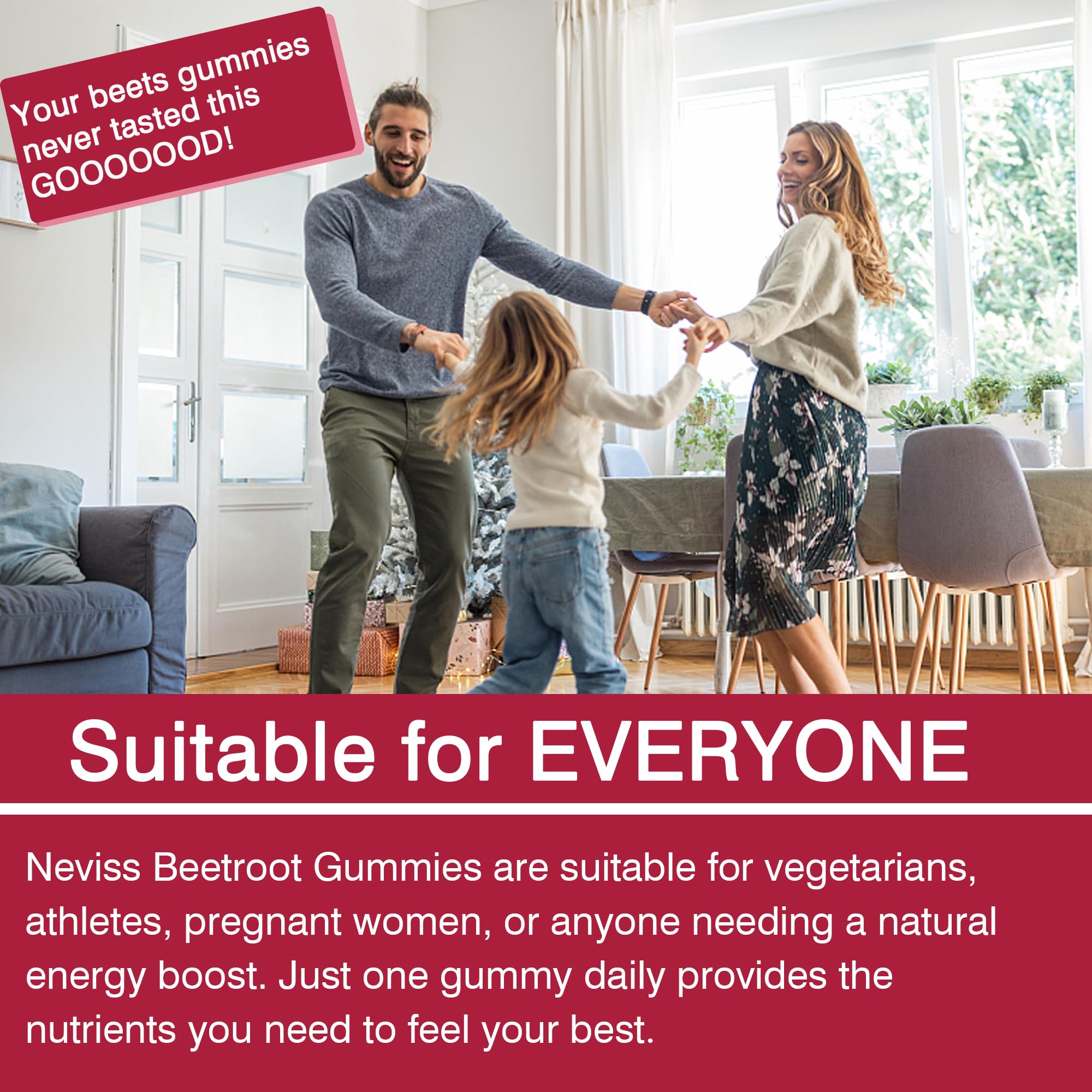 NEVISS Beet Root Gummies pour shot showing portable daily use