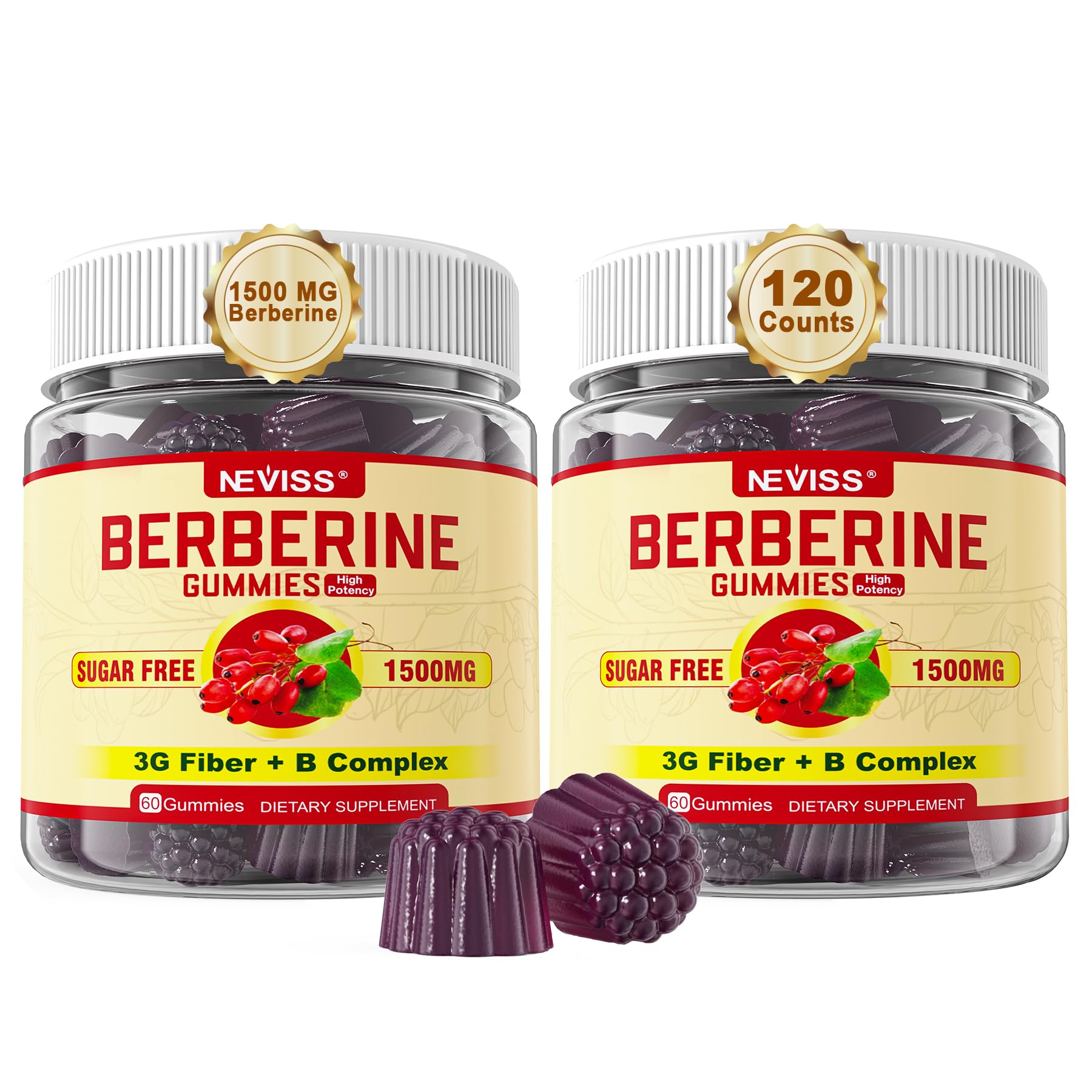 NEVISS Berberine 1500mg gummies bottle for daily wellness support