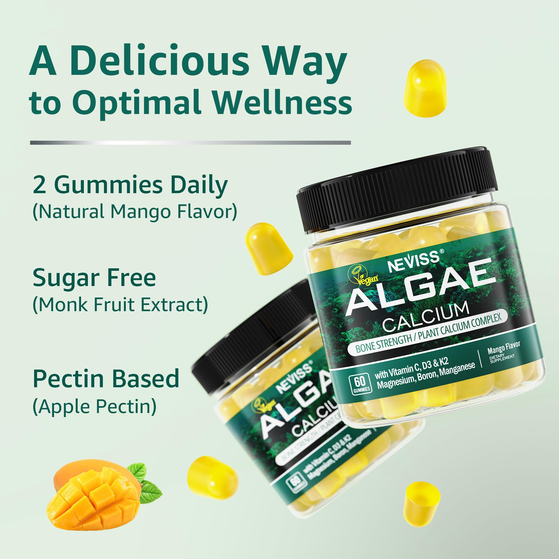 Neviss gummies image shows natural flavor and a chewy texture for easy daily use.