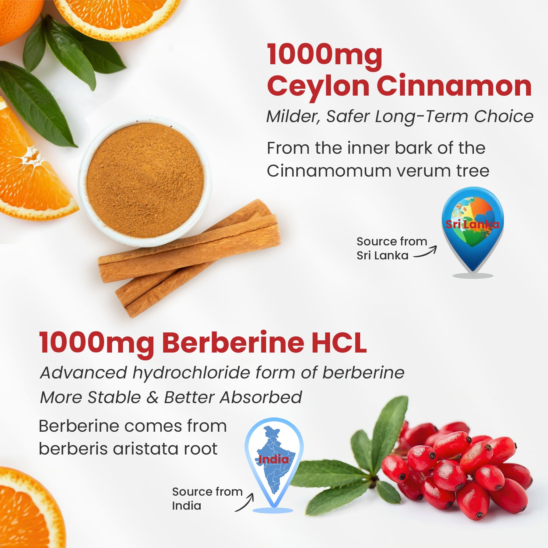 NEVISS Ceylon Cinnamon Berberine Gummies ingredients panel showing organic cinnamon.