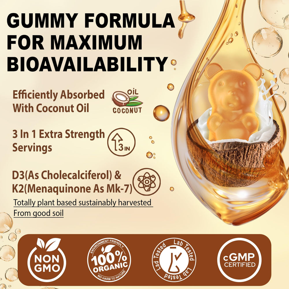 Gummies with coconut oil emulsion illustrating enhanced absorption in NEVISS formula.