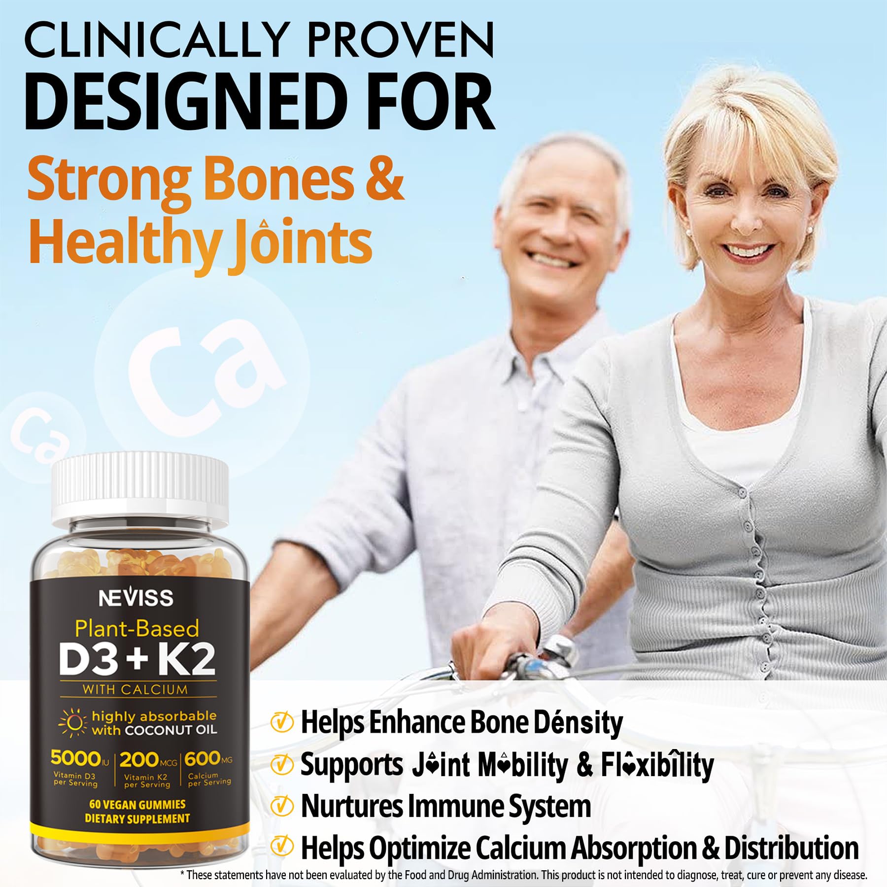 NEVISS D3K2 gummies with coconut oil boost absorption and calcium use.