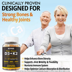 NEVISS D3K2 gummies with coconut oil boost absorption and calcium use.