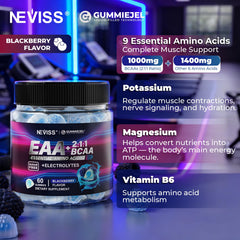 NEVISS EAA Gummies nutrition chart detailing amino acids