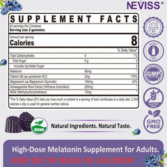 NEVISS extra-strength melatonin gummies close-up for convenient nightly use.
