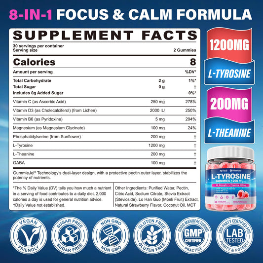 NEVISS GABA L-Theanine Gummies bottle for calm, jitter-free focus