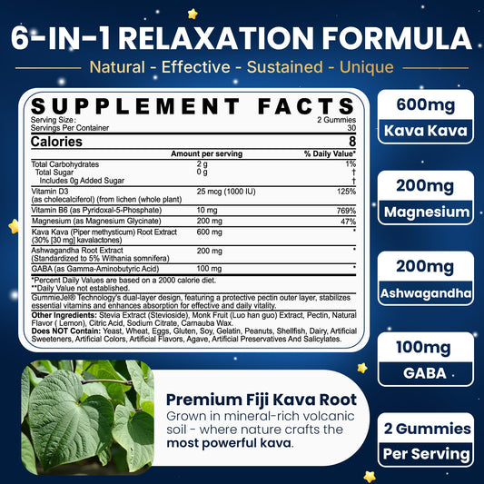 NEVISS Kava Kava Gummies pouring shot for quick relaxation during a busy day.
