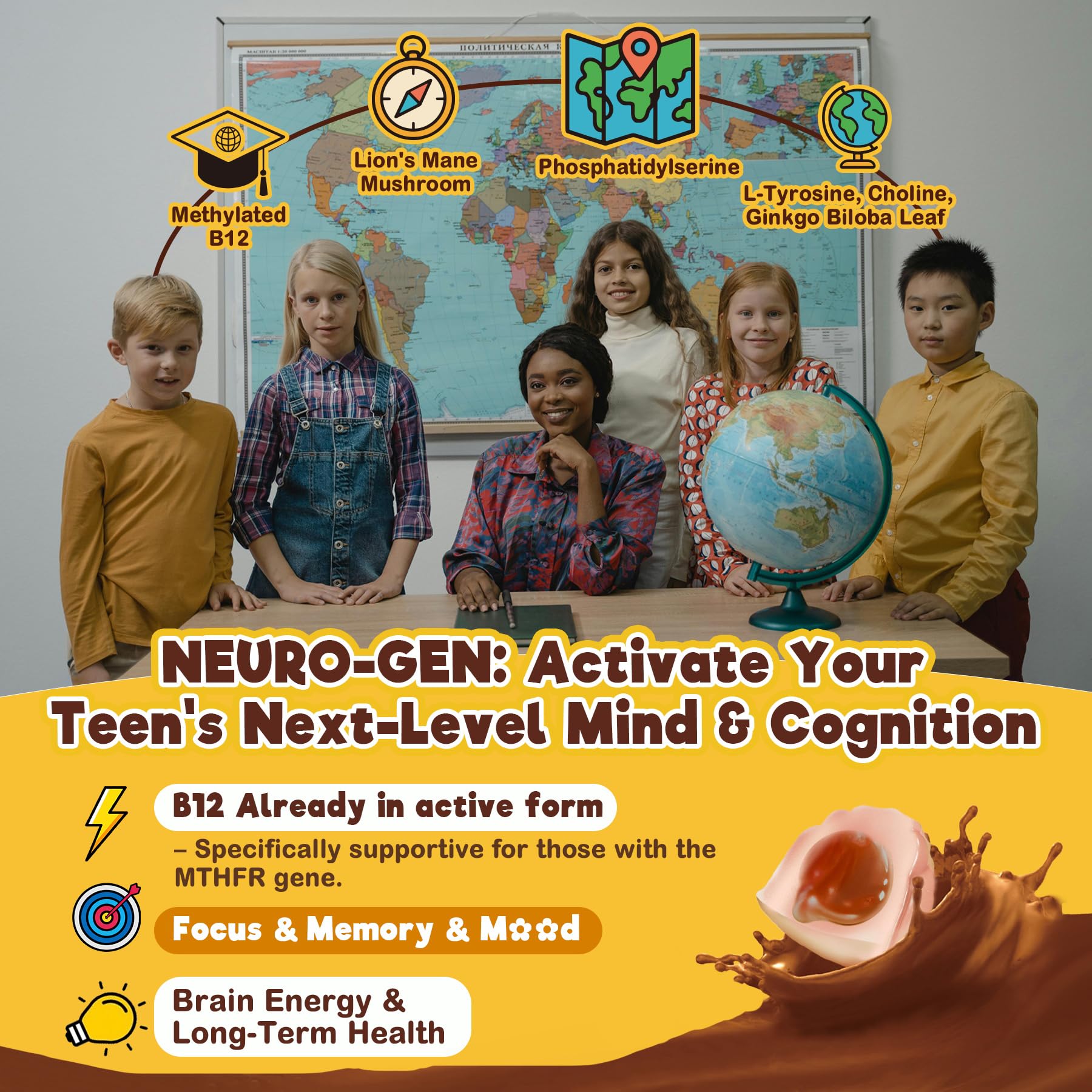 Lion's Mane feature highlighted on Neviss gummies for cognitive-friendly notes