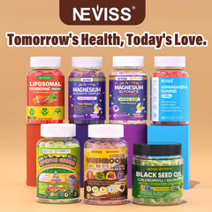 Nutrition information panel on Neviss Kids 10+ Focus Gummies packaging