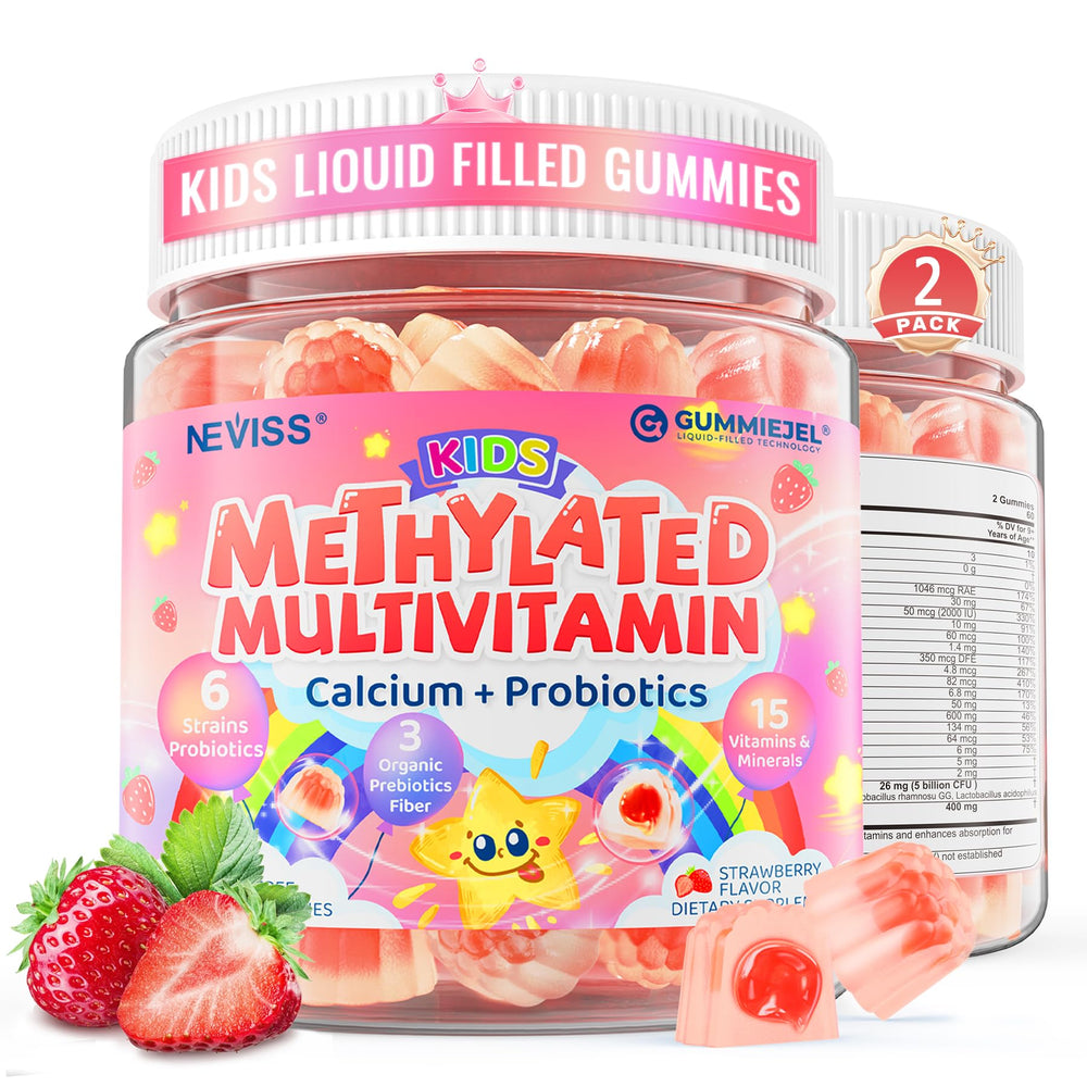 Neviss Kids Multivitamin Gummies bottle front highlights a 20-in-1 nutrition profile for daily kids' health.