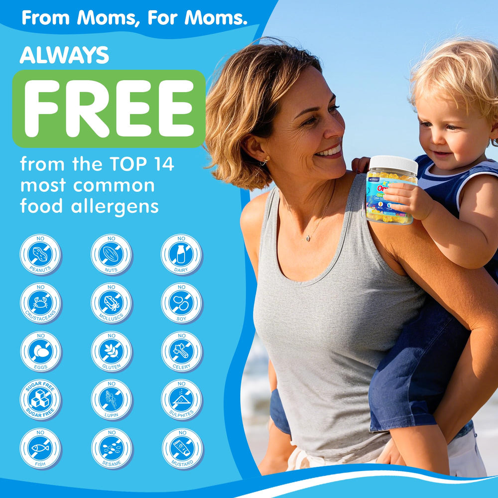 NEVISS Kids omega-3 gummies on shelf in clear bottle for easy daily use