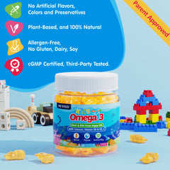 NEVISS Kids omega-3 gummies packaging with bright orange design for kid appeal