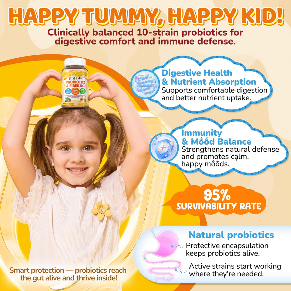 NEVISS Kids Probiotic Gummies fruit-color blend features 10 fruits and veggies