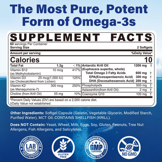 NEVISS krill oil softgels on bottle highlighting easy swallowing.