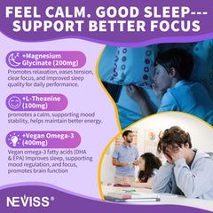 NEVISS L-theanine teen gummies convey relaxed mood for study.