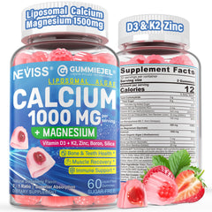 NEVISS liposomal calcium bottle front showing vegan calcium for bone support.