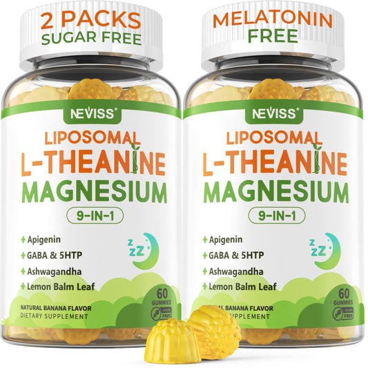 NEVISS liposomal L-Theanine gummies bottle promoting calm evenings