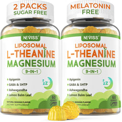 NEVISS liposomal L-Theanine gummies bottle promoting calm evenings