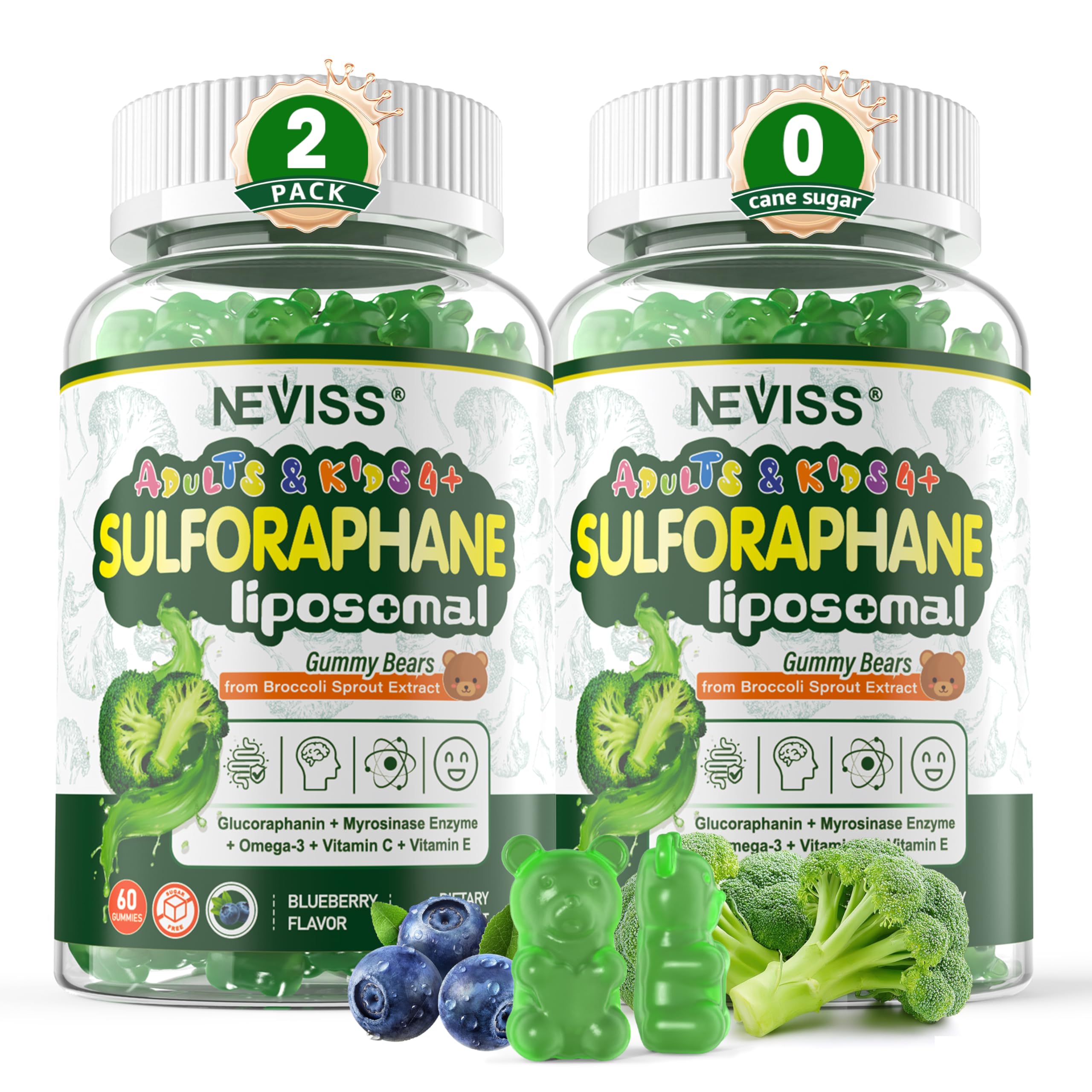 Neviss liposomal sulforaphane gummies bottle for convenient antioxidant support at home