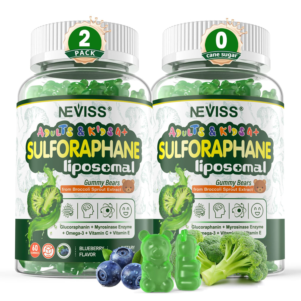 Neviss liposomal sulforaphane gummies bottle for convenient antioxidant support at home