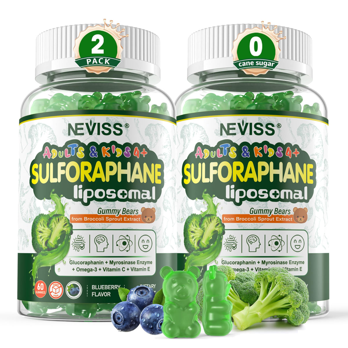 Neviss liposomal sulforaphane gummies bottle for convenient antioxidant support at home
