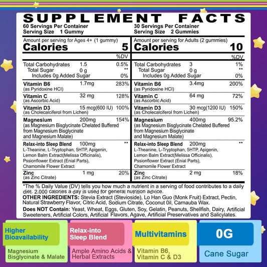 NEVISS Magnesium Glycinate Gummies bottle back shows ingredients and serving size