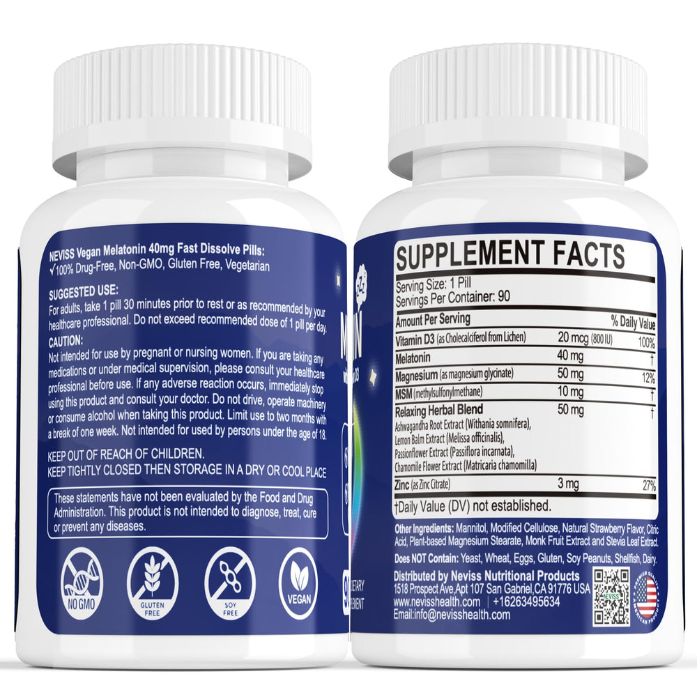 NEVISS melatonin night-time ritual image emphasizing safe, sugar-free rest