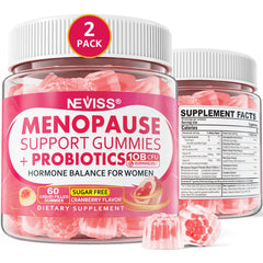 NEVISS menopause gummies bottle front shows a sugar-free cranberry formula for daily support.