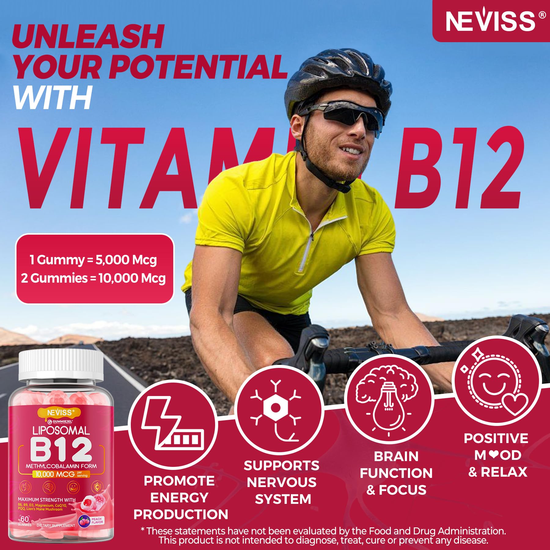 NEVISS Methyl B12 Gummies texture close-up highlighting berry flavor