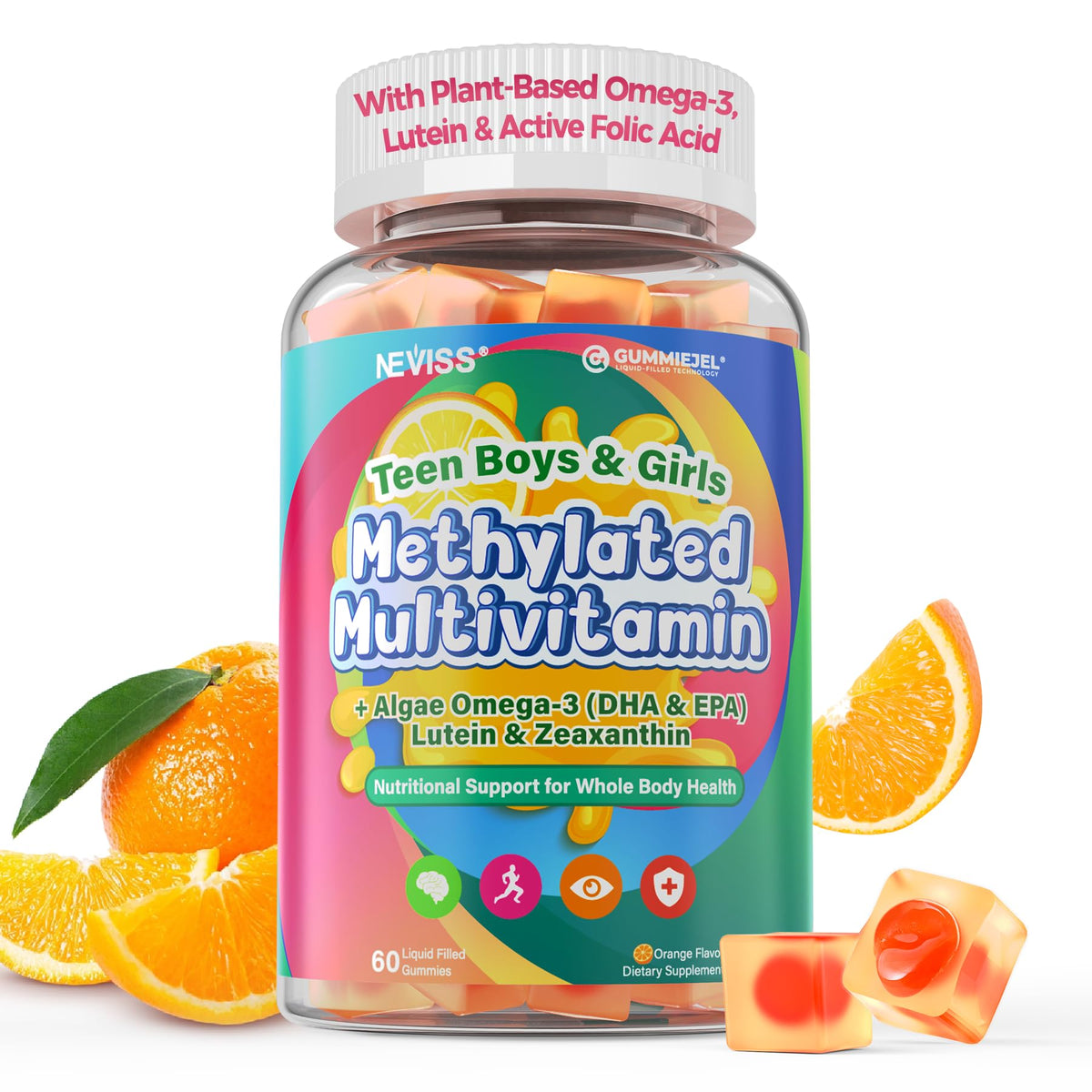 NEVISS methylated multivitamin gummies teens bottle for balanced energy and daily immune support