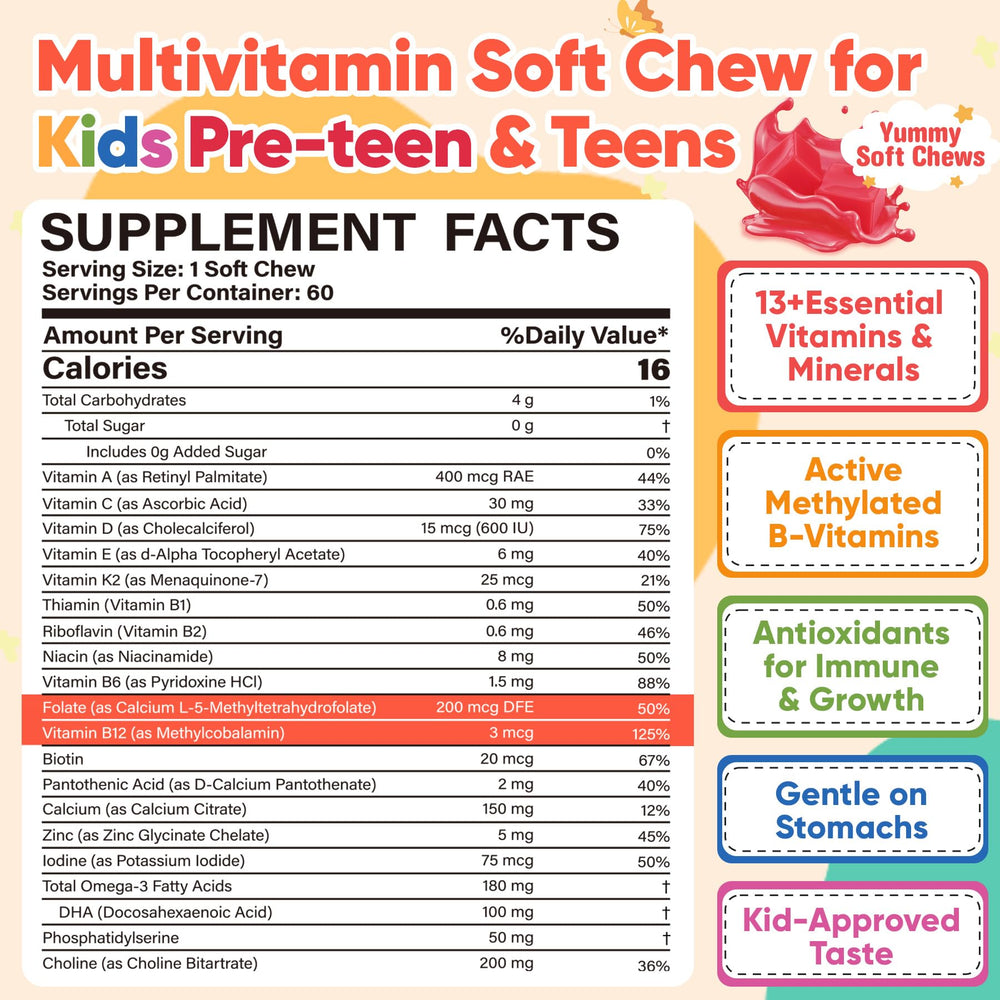 NEVISS methylated multivitamin kids chews close-up showing soft texture and strawberry flavor.