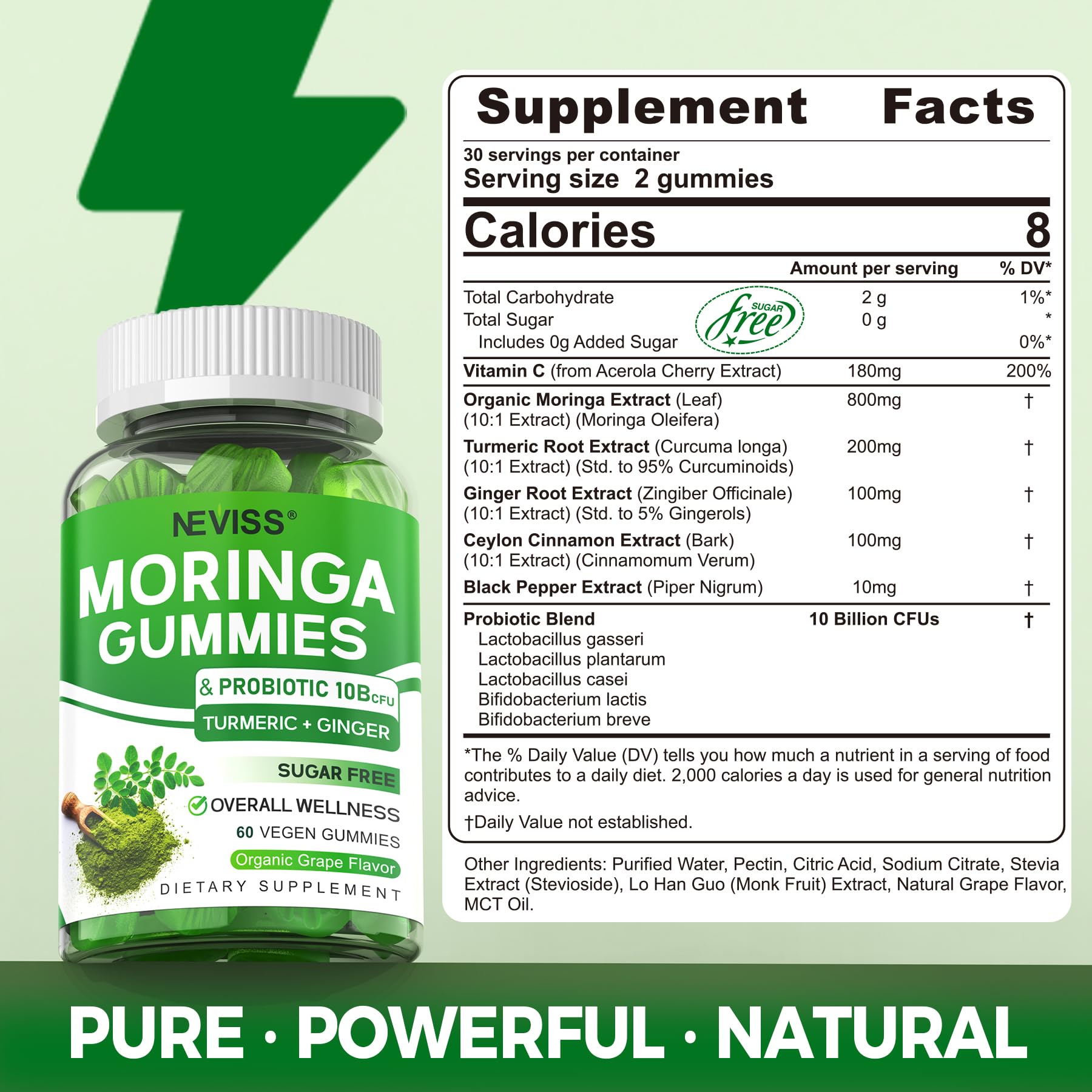 NEVISS Moringa Gummies with 10B probiotics for gut balance