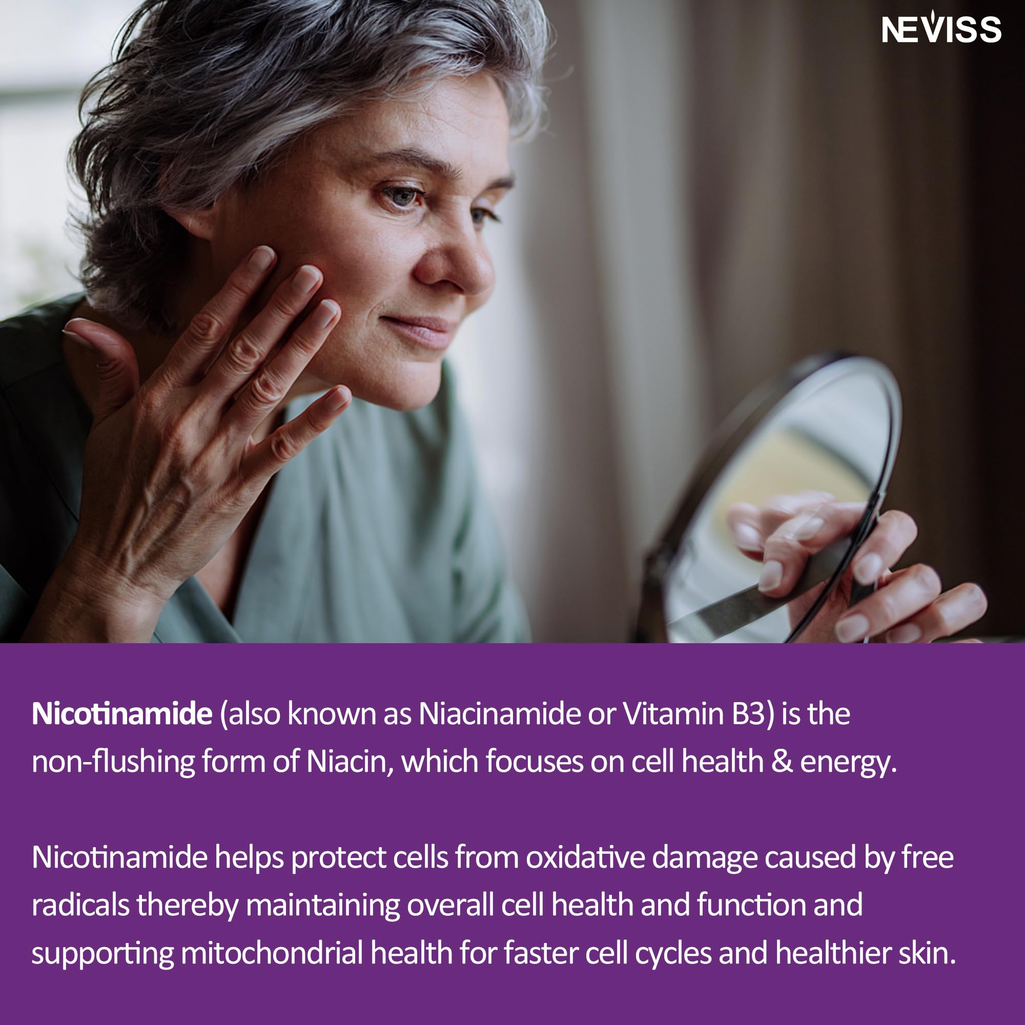 NEVISS no-flush niacinamide gummy packaging and label
