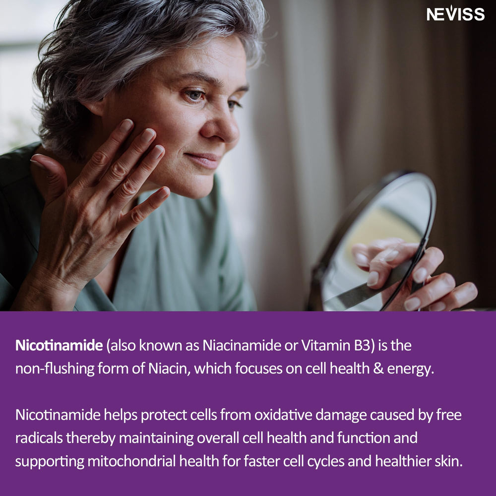 NEVISS no-flush niacinamide gummy packaging and label