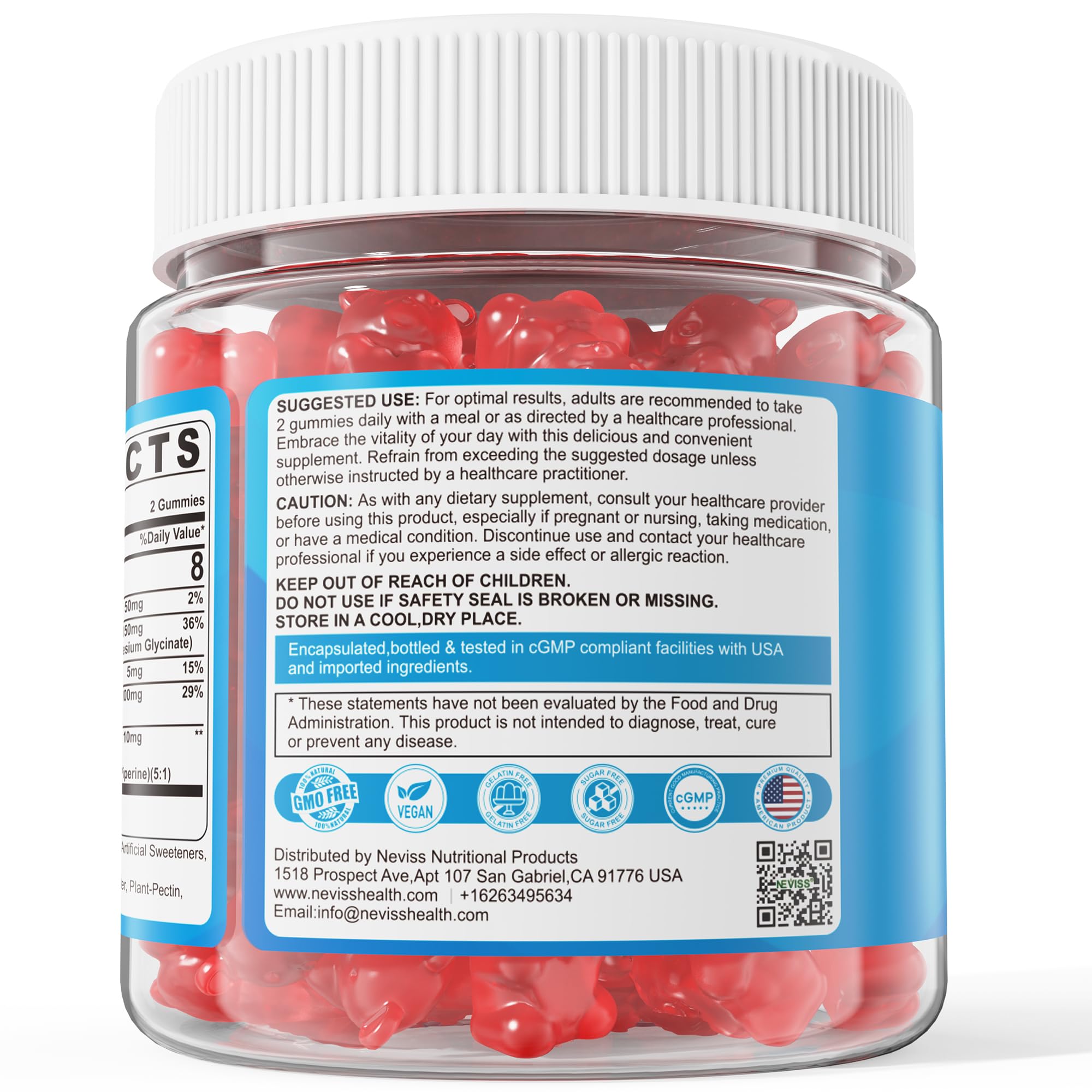 Third-party testing seal communicates transparency and purity assurance.