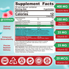NEVISS Probiotic Gummies label information highlighting 60 ct and 50B CFUs.